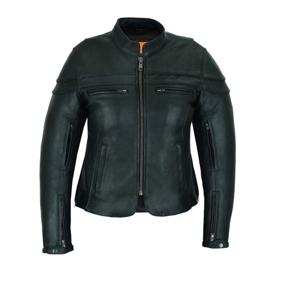 Ladies Racer Leather Jacket with Zip Out Liner - Picture 1 of 9